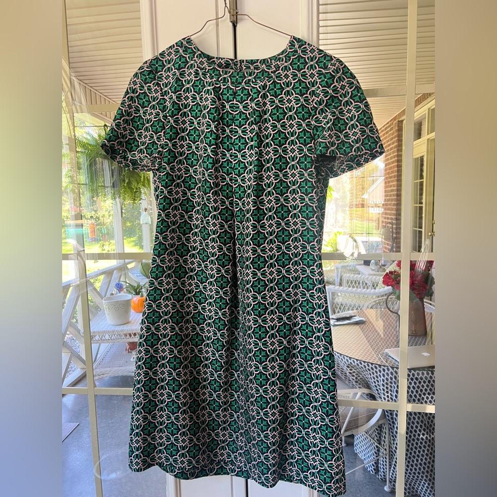 J. Crew Green and White Patterned Dress